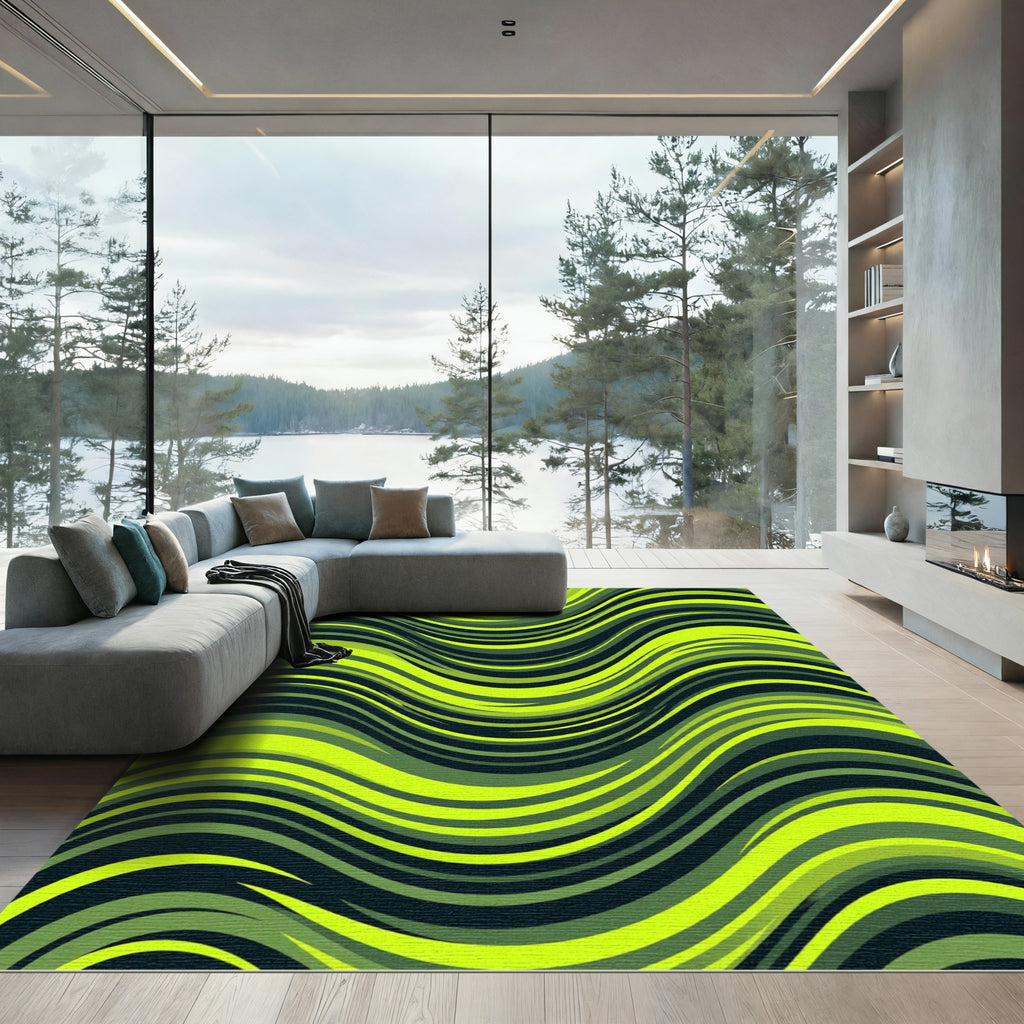 Vibrant Lime Green Swirls Rug