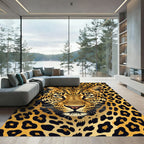 Golden Leopard Face Bold Print Rug