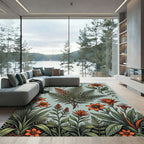 Orange Botanical Fern and Lily Meadow Rug