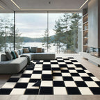 Modern Monochromatic Geometric Interlocking Checkered Grid Rug