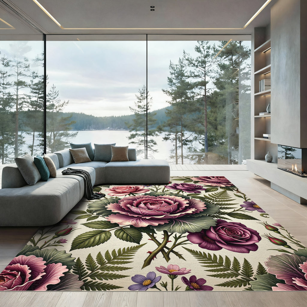 Romantic Lavender Rose Floral Bouquet Rug