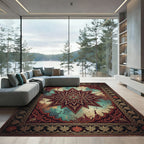 Starry Crimson Teal Ornate Geometric Medallion Rug
