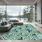 Teal Quatrafoil Geometric Medallion Lattice Rug