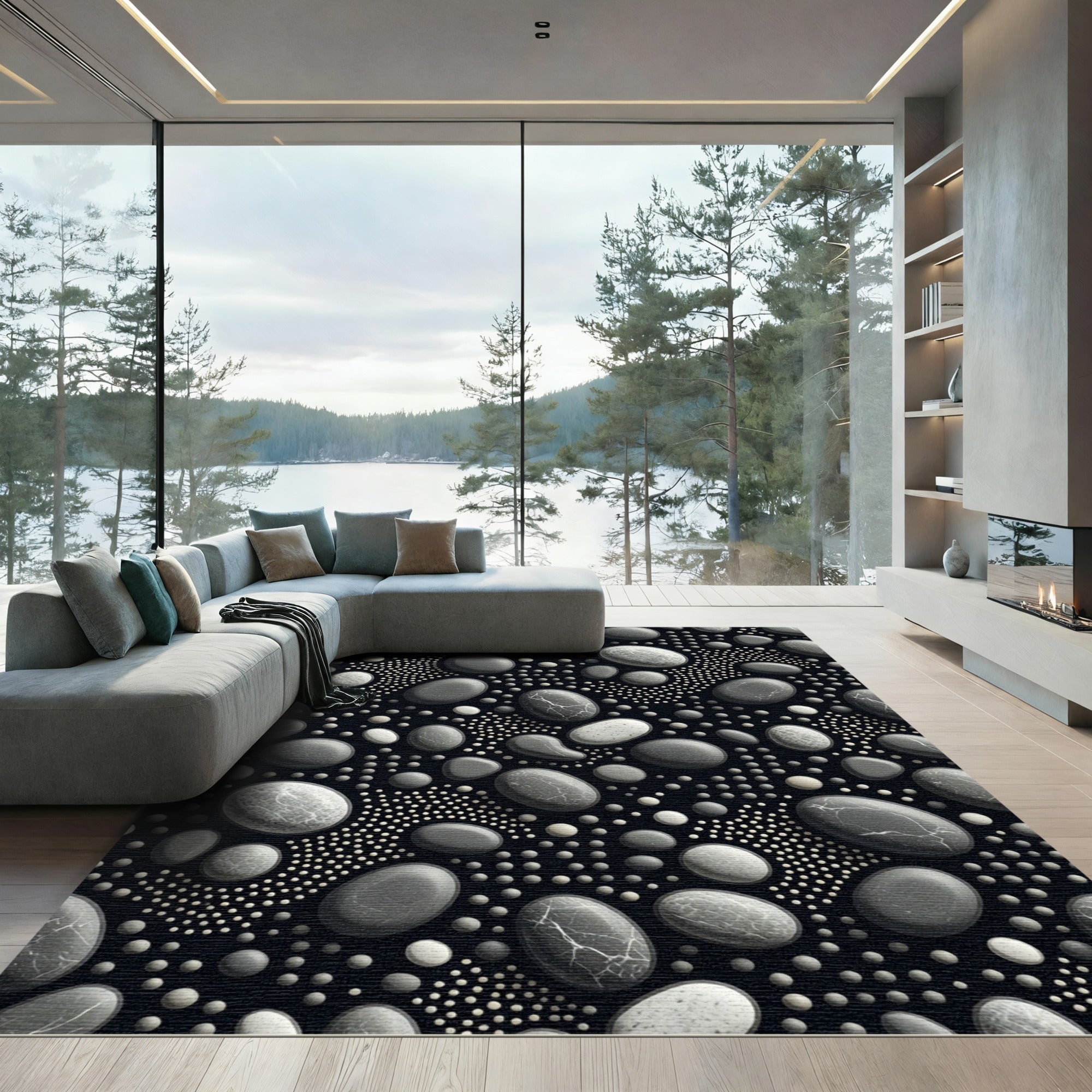 Charcoal Pebble Mosaic Arrangement Rug