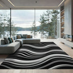 Monochrome Abstract Flowing Wave Rug