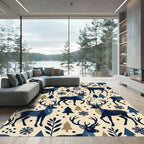 Navy Winter Reindeer and Snowflake Silhouette Rug