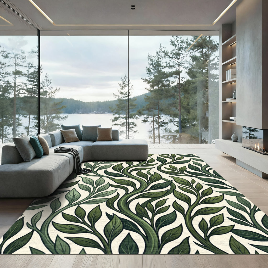 Deep Green Vine Leaf Botanical Rug