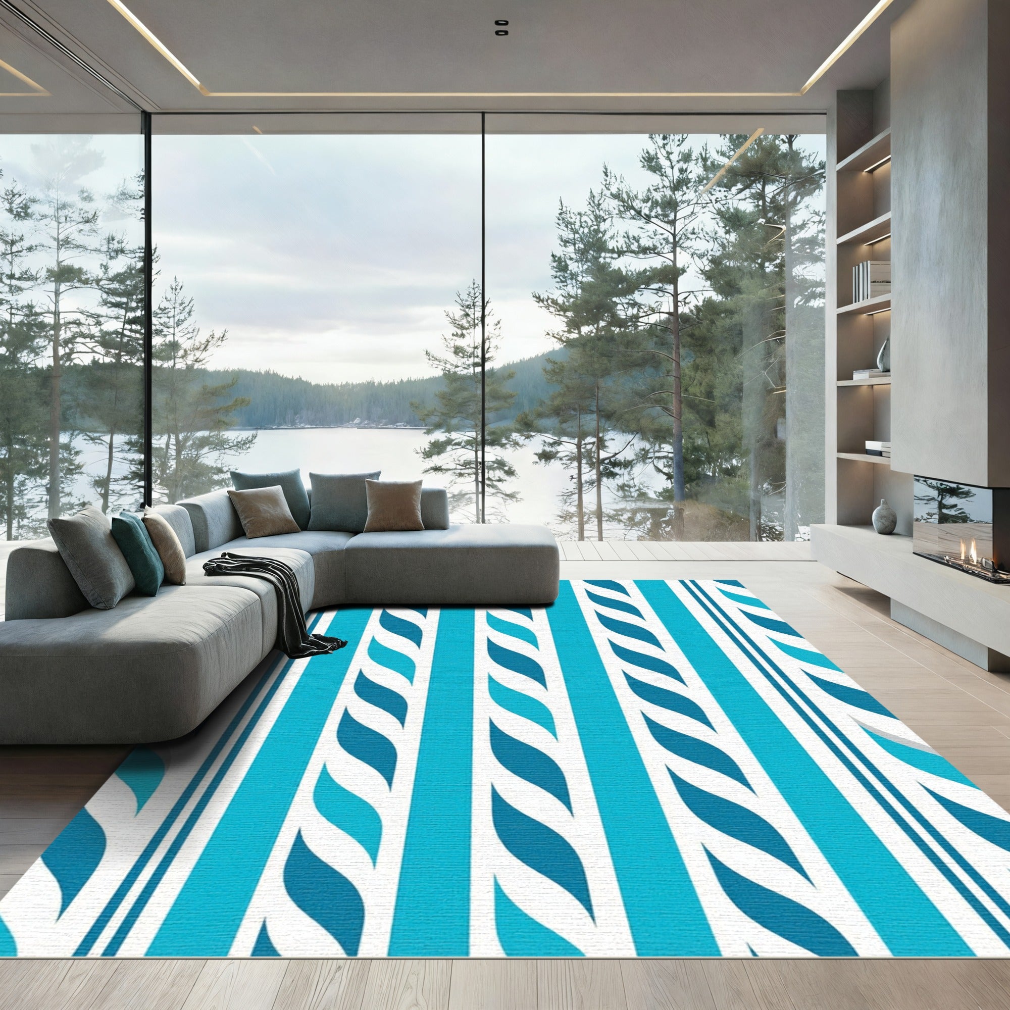Aqua Blue Twisted Stripe Rug