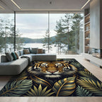 Golden Tiger with Lush Tropical Foliage Rug