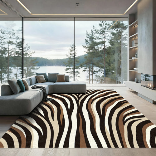 Abstract Earthy Tone Zebra Stripe Rug