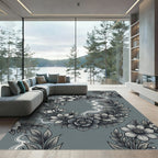 Elegant Gray Floral Wreath Smoke Rug