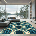 Deep Teal Archway Keyhole Pattern Rug
