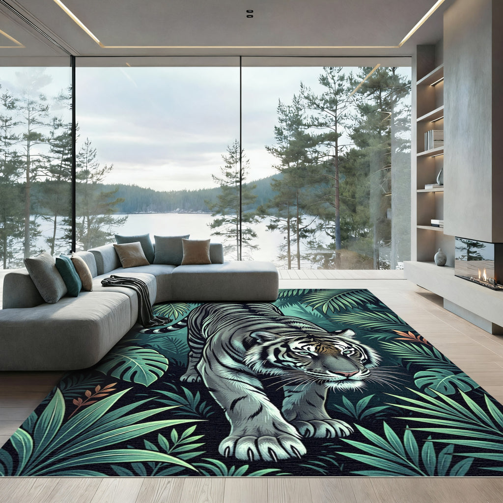 Tiger in Lush Tropical Forest Rug