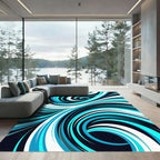 Modern Abstract Cyan Swirl Rug