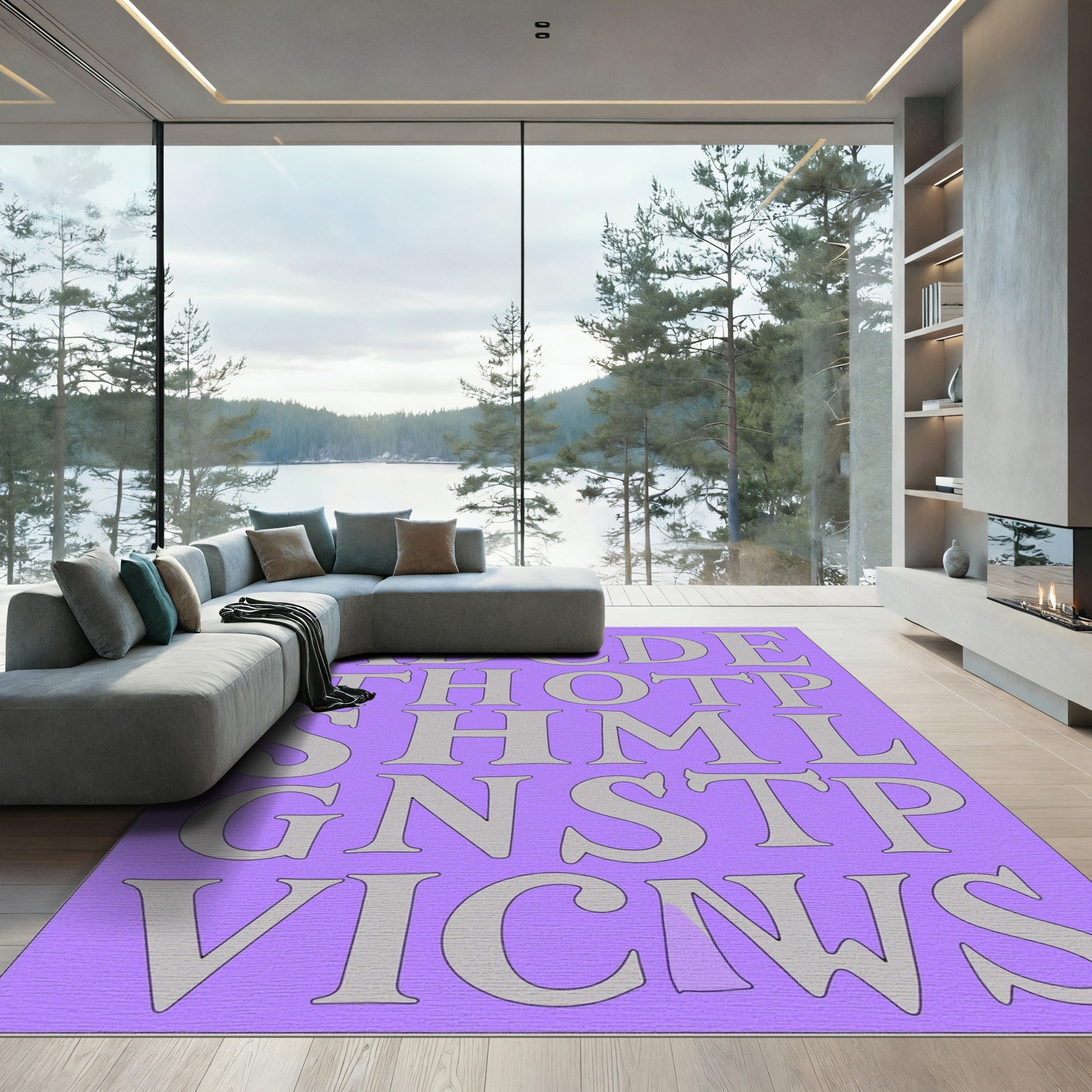 Lavender Gray Alphabet Layout Rug