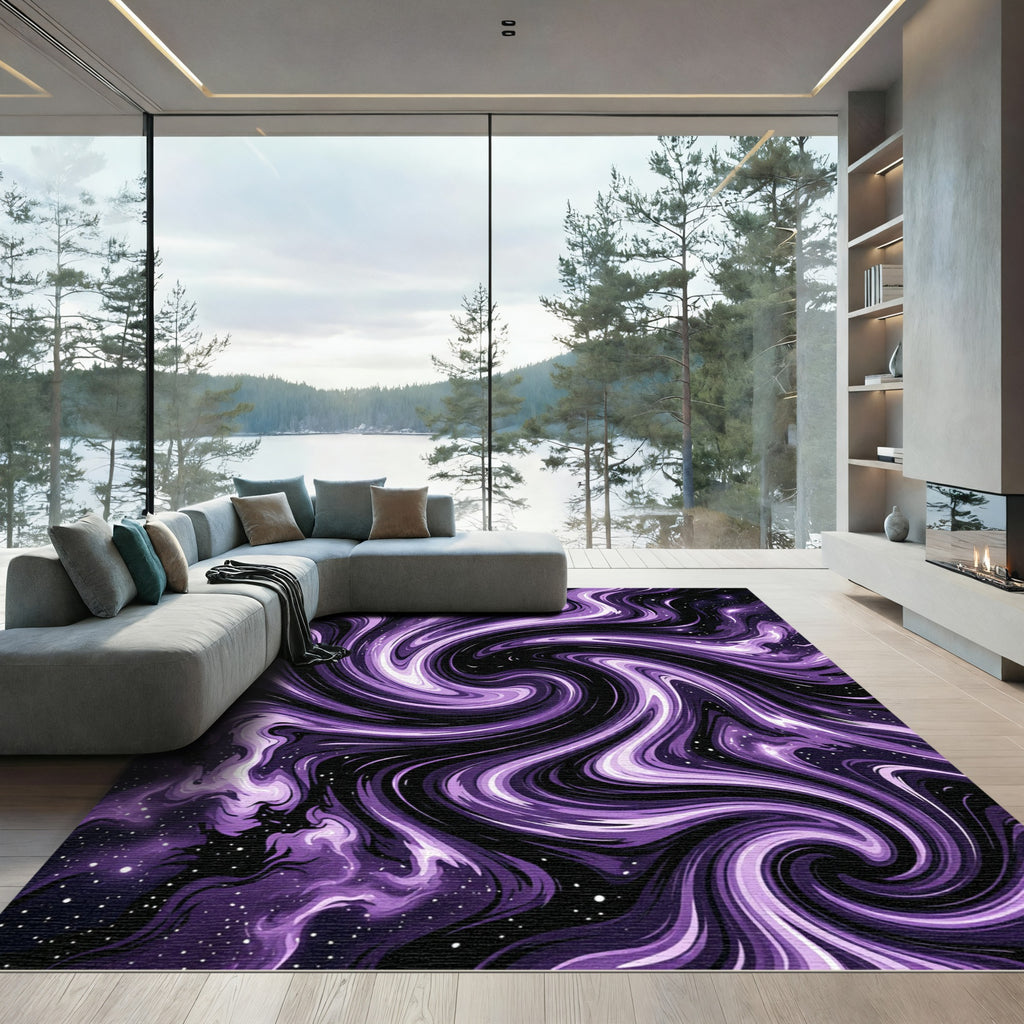 Cosmic Violet Interstellar Swirl Nebula Rug
