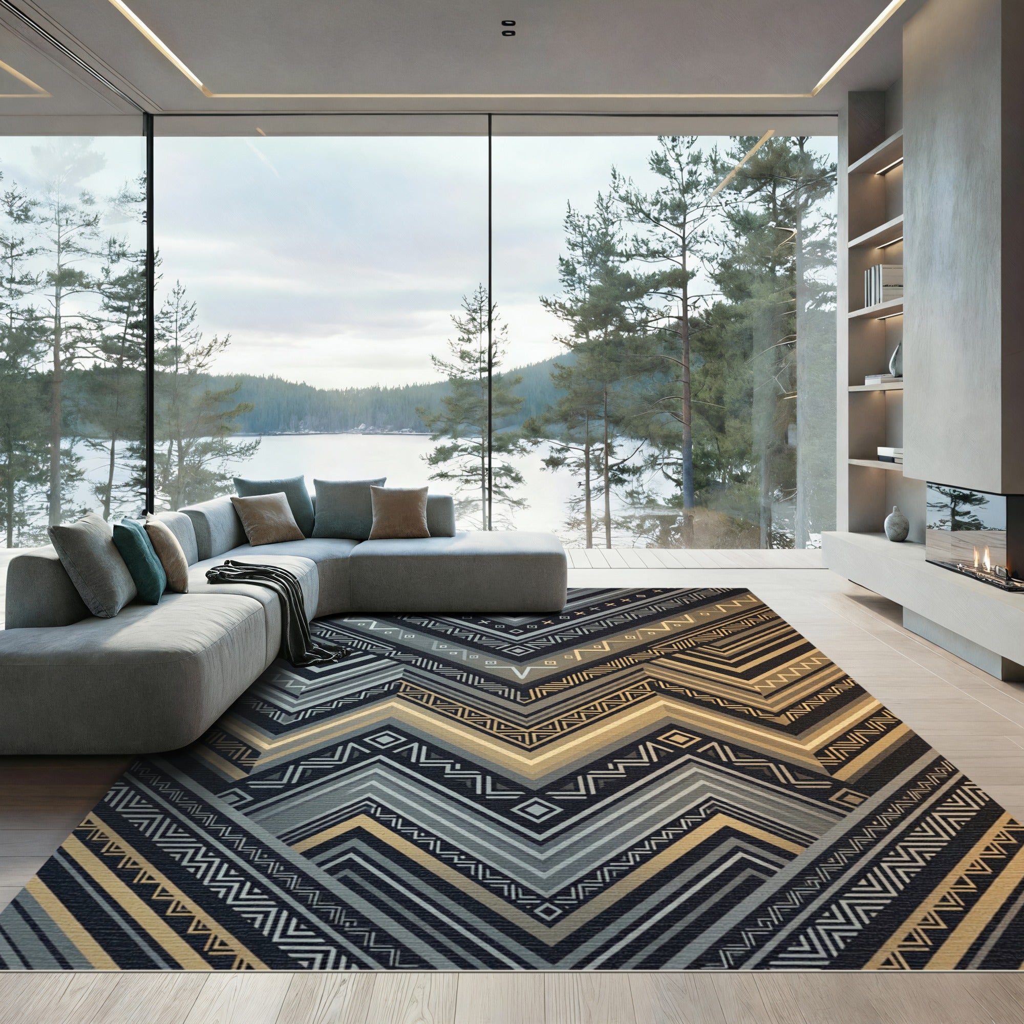 Retro Chevron Geometric Pattern Rug