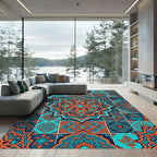 Teal Orange Tile Medallion Garland Rug