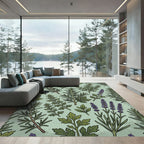 Botanical Lavender and Rosemary Sage Green Rug
