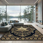 Elegant Golden Star Floral Medallion Rug
