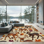 Whimsical Woodland Fawn and Autumn Leaf Rug
