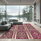 Ornate Burgundy Floral Damask Arch Rug