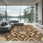 Mid-Century Geometric Clay and Charcoal Grid Rug