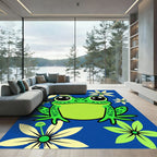 Whimsical Green Frog Flower Garden Rug