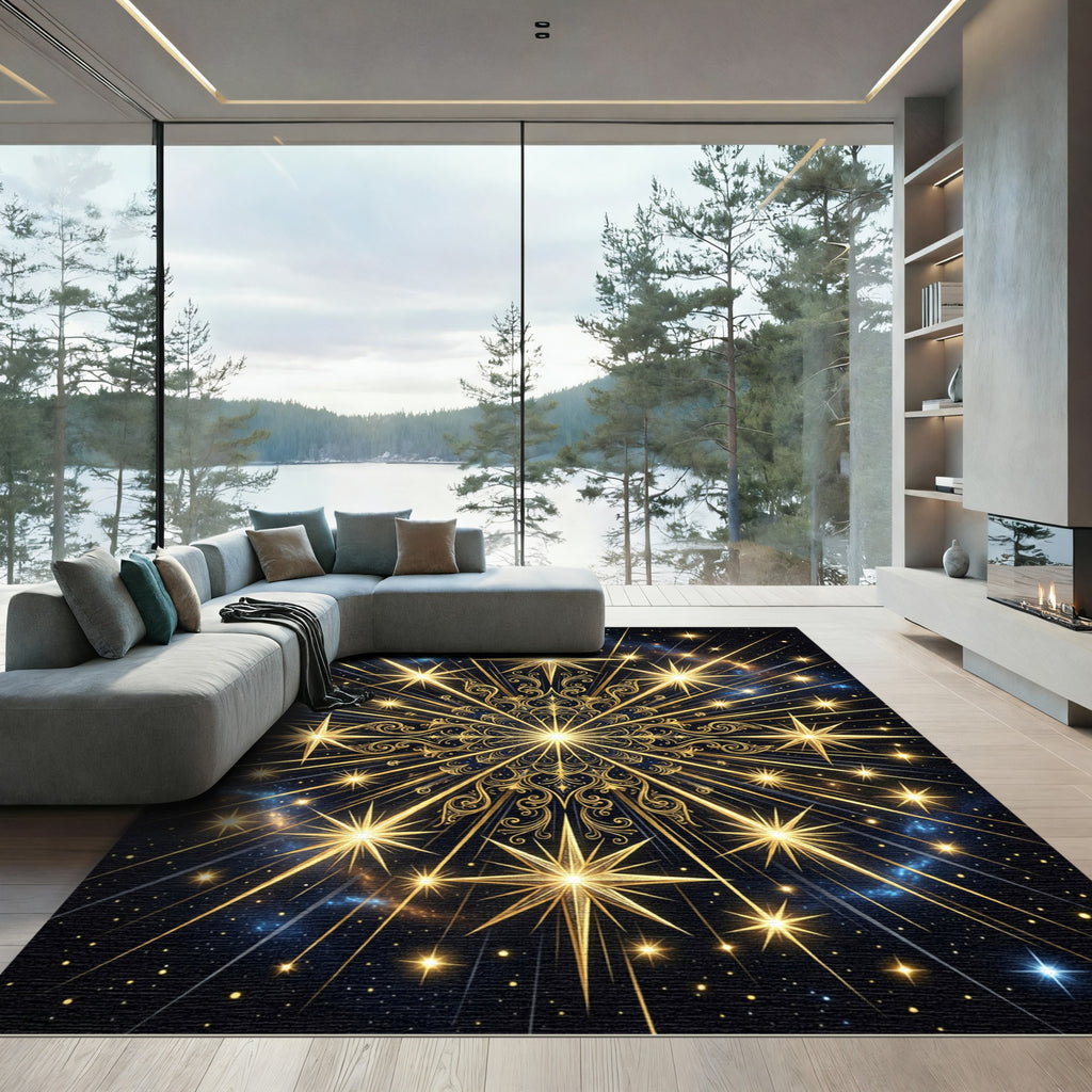 Celestial Gold Starry Art Nouveau Rug