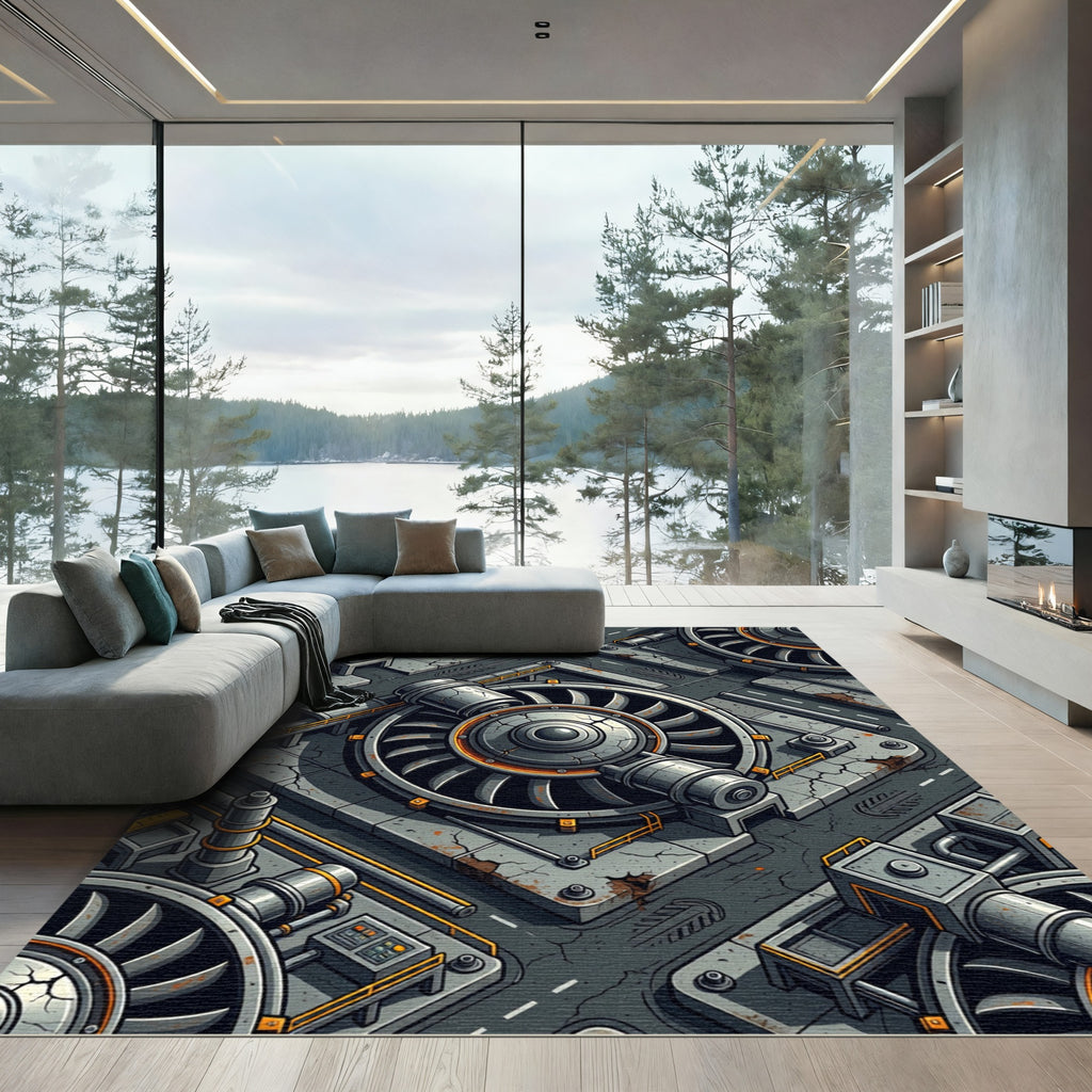 Industrial Gray Turbine Geometric Rug