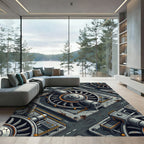 Industrial Gray Turbine Geometric Rug