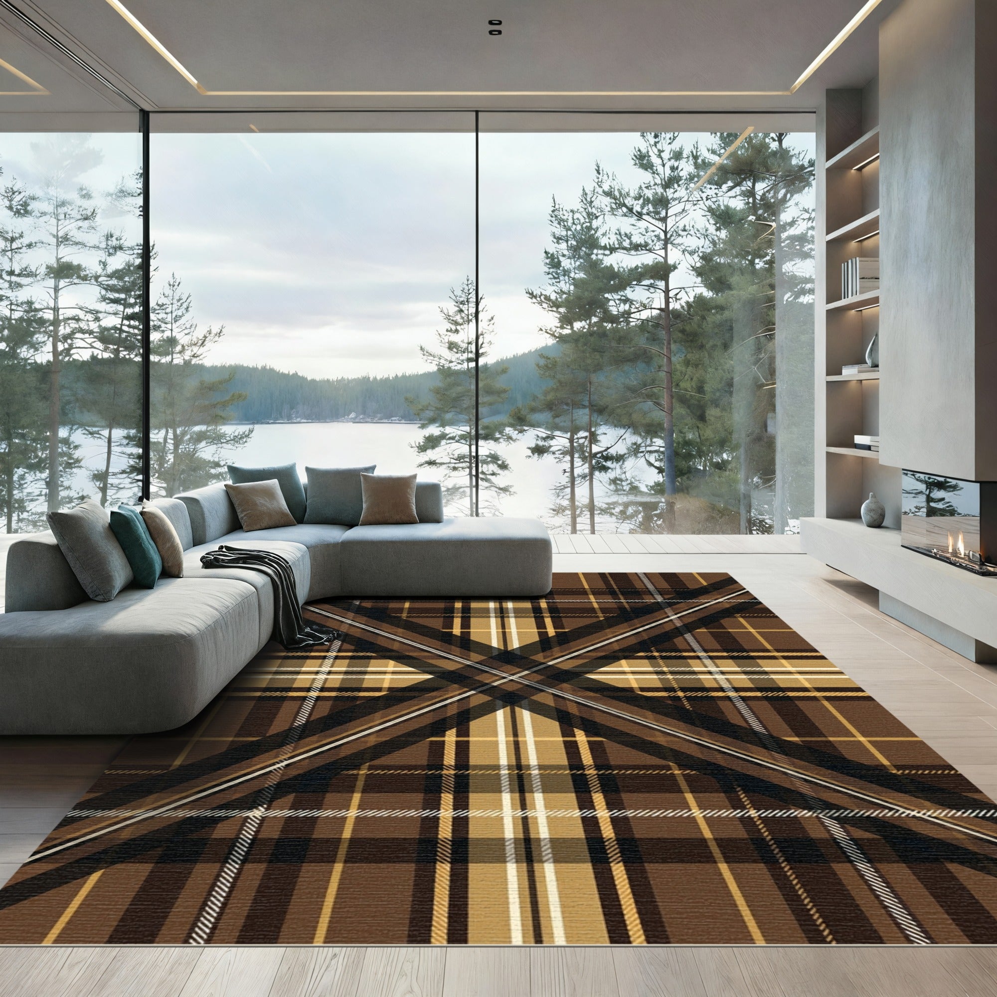 Classic Brown Plaid Tartan Check Rug