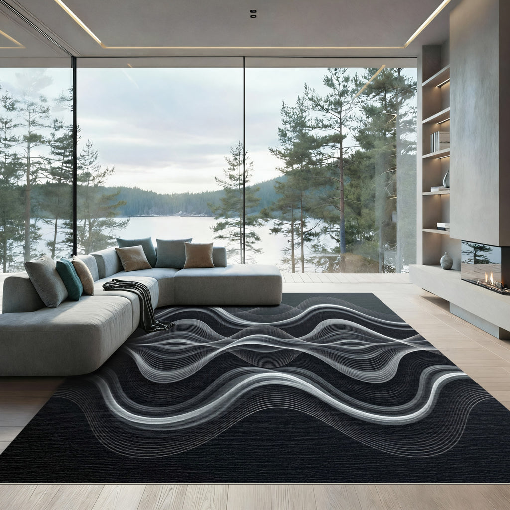 Monochromatic Layered Waveform Lines Rug