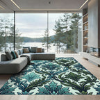 Ornate Teal and Forest Green Damask Rug