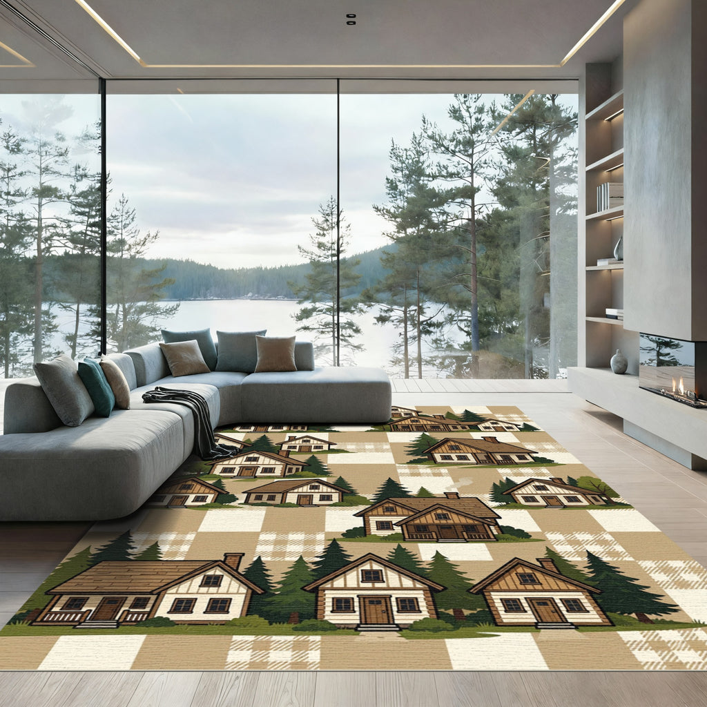 Woodland Village Cabin Landscape Rug
