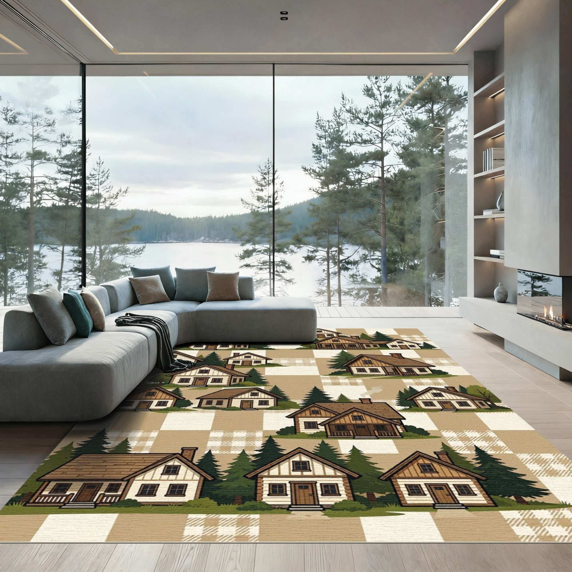 Woodland Village Cabin Landscape Rug