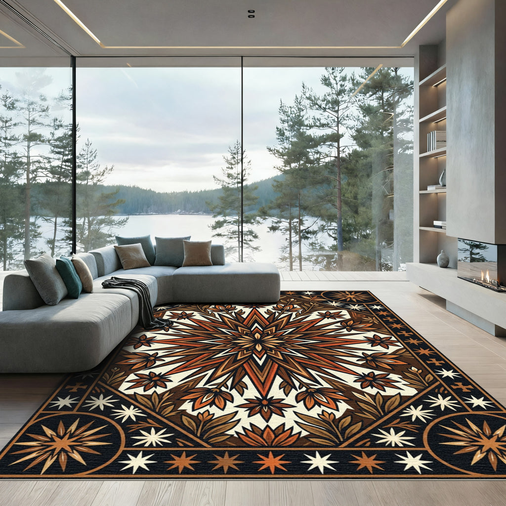 Earthy Tones Starburst Floral Medallion Rug