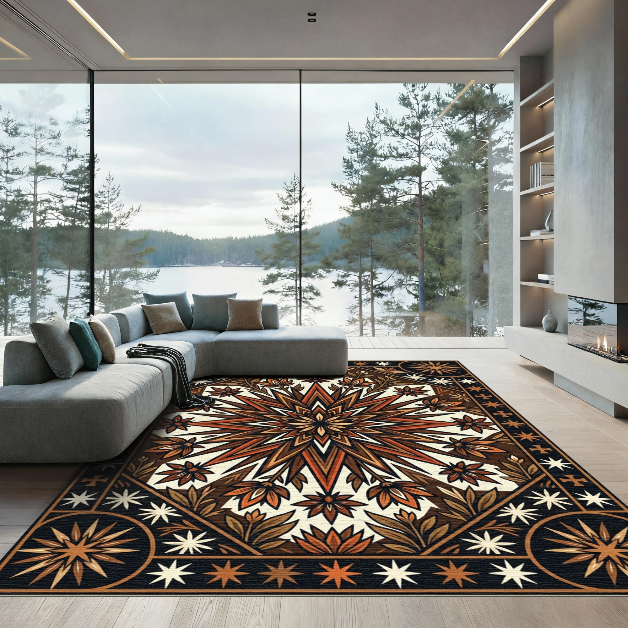 Earthy Tones Starburst Floral Medallion Rug