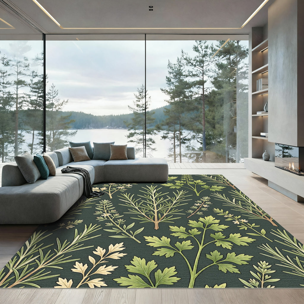 Sage Green Botanical Herb Garden Rug