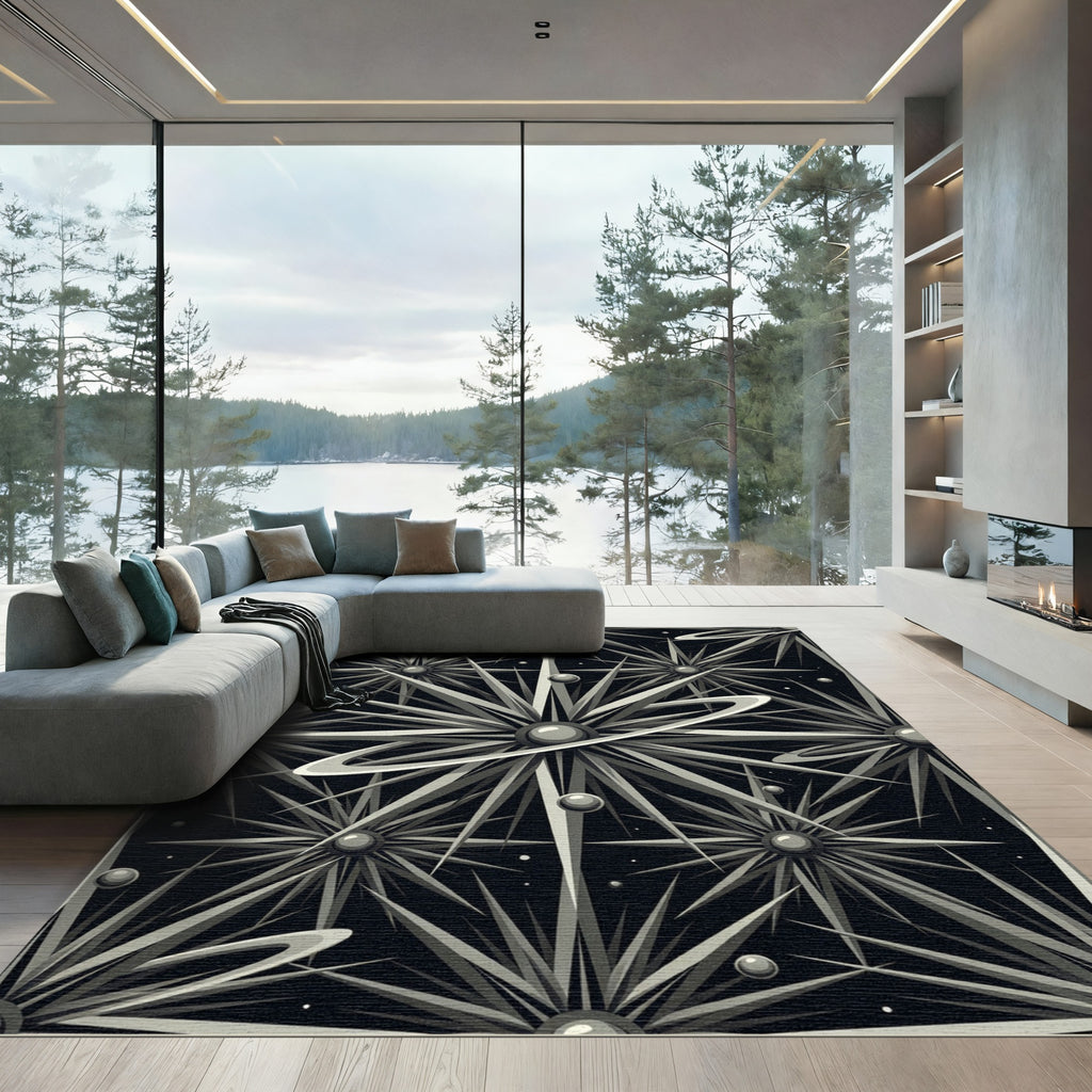 Monochromatic Starburst Geometric Nebula Rug