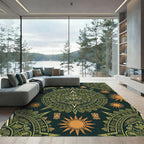 Aztec Sun Medallion Olive Gold Art Rug