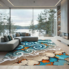 Dynamic Blue Swirl Ocean Shore Rug