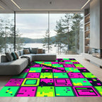 Vibrant Neon Pixel Grid Checkered Abstract Rug