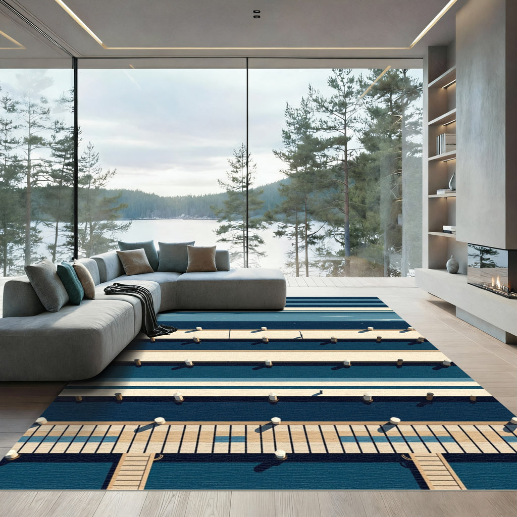 Minimalist Navy Blue Geometric Dock Rug