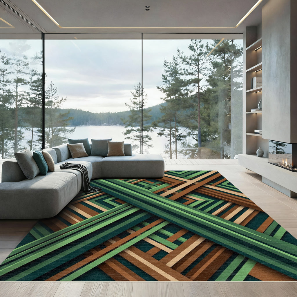 Modern Earth Tone Intersecting Linear Rug