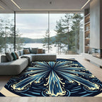 Radiant Blue Fountain Burst Circular Art Rug