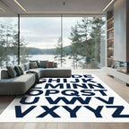 Navy Blue Modern Alphabet Typography Rug