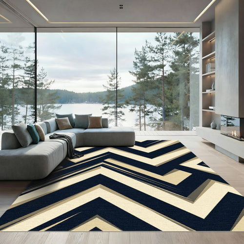 Black and Cream Sharp Chevron Composition Rug