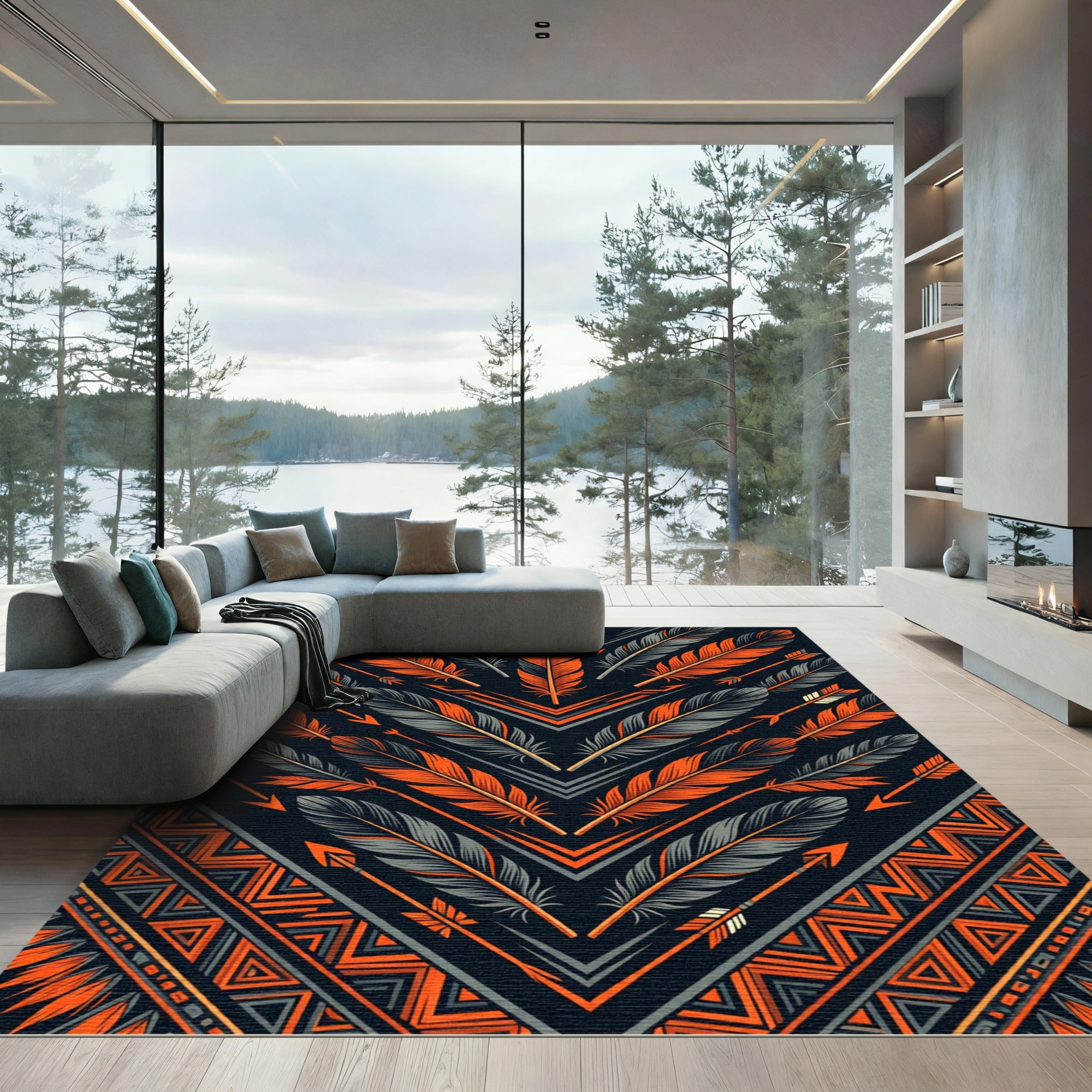 Geometric Feather Arrow Southwest Orange Rug
