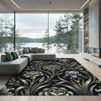 Monochromatic Floral Art Nouveau Botanical Rug